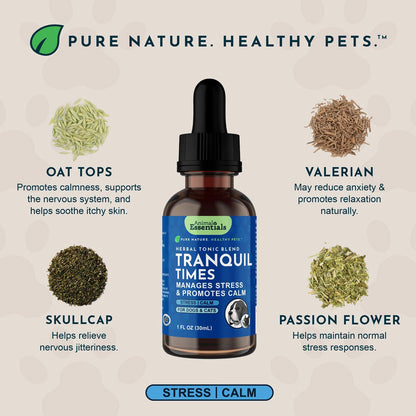 Animal Essentials Herbal Tonic Tranquil Times Manages Stress & Promotes Calm for Dogs & Cats - Dog Supplements &