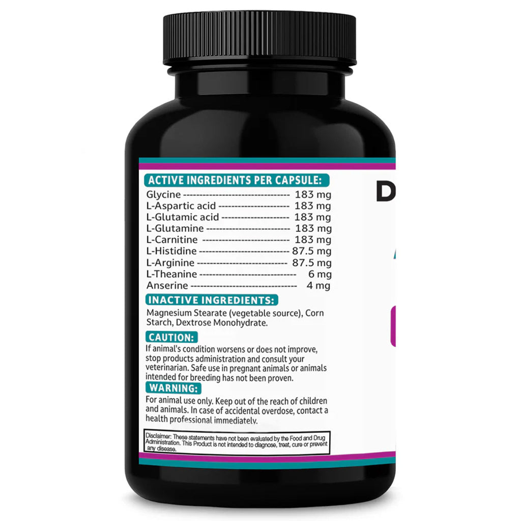 Black supplement bottle with detailed label on a white background