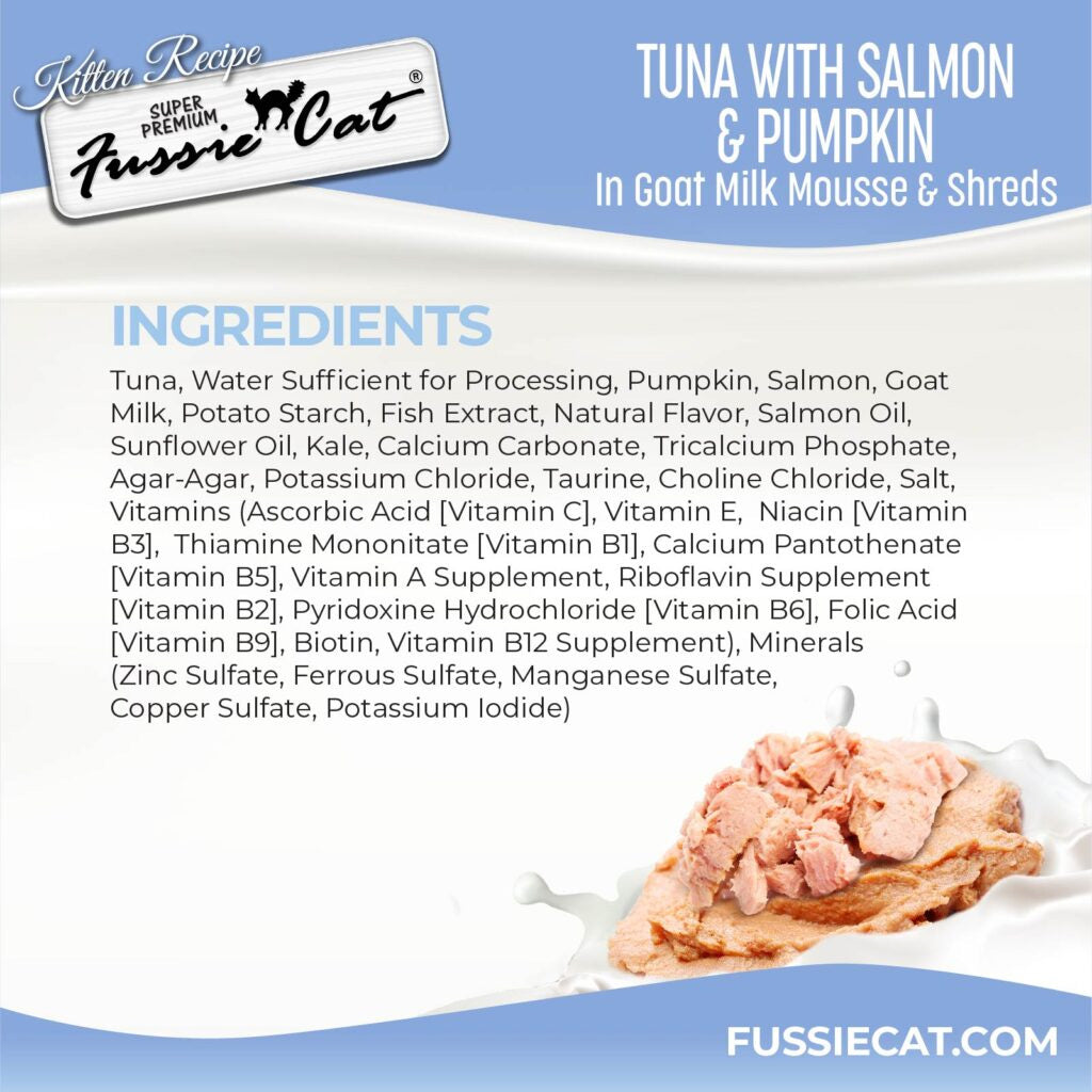 Fussie Cat Tuna with Salmon in Goat Milk Mousse Kitten Pouch 1.5-oz case of 12 - Cat Treats 2