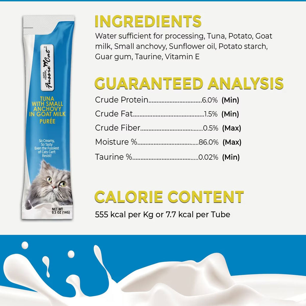 Fussie Cat Tuna with Small Anchovy in Goat Milk Puree Lickable Cat Treats 0.5-oz x 4-tubes - Cat Treats 5