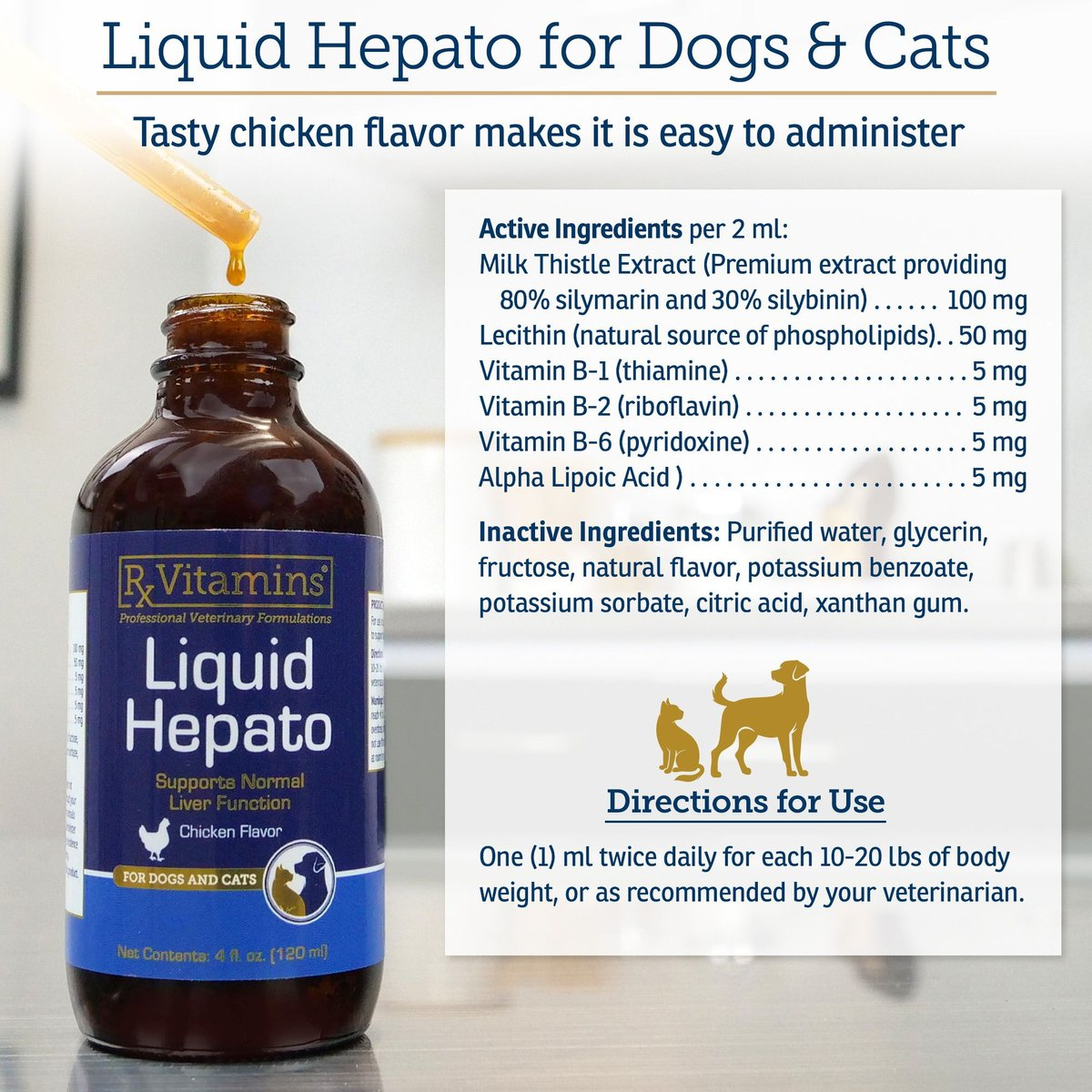 Rx Vitamins Hepato Liquid Liver Supplement for Dogs & Cat -Chicken Flavor (4 oz) - Dog & Cat Supplements & Vitamins 5