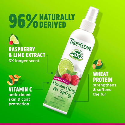 TropiClean EnduraScent Raspberry Lime Deodorizing Pet Spray For Dog & Cat (8 oz)