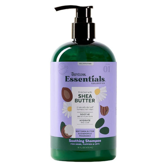 TropiClean Essentials Shea Butter Shampoo for Dogs Puppies & Cats (16 oz)