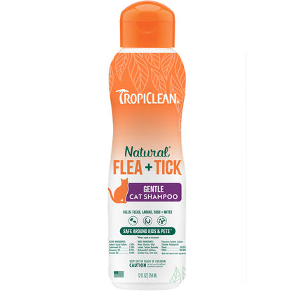 TropiClean Natural Flea + Tick Cat Shampoo - 12 oz