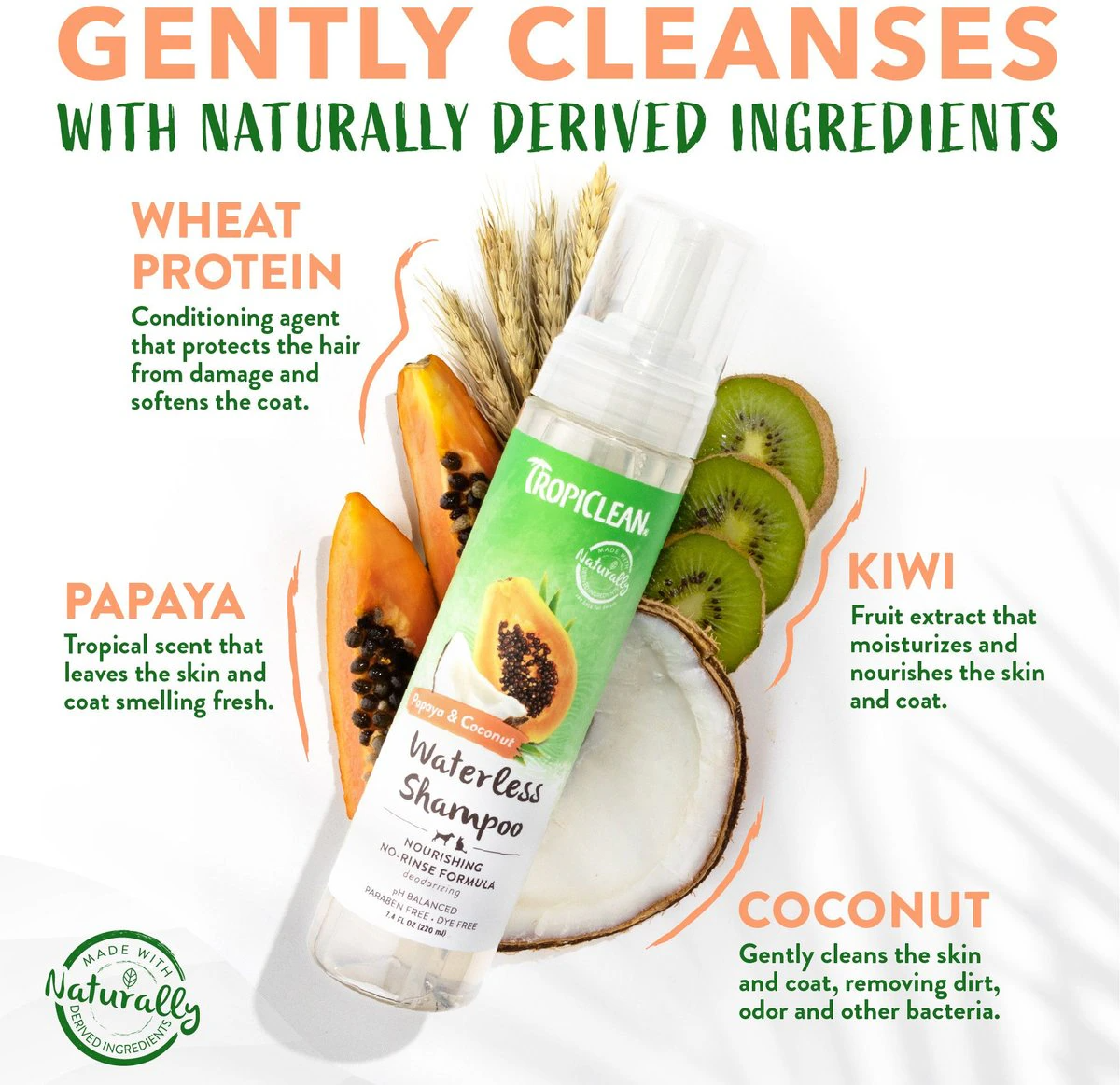 TropiClean Papaya & Coconut Waterless Shampoo For Pets (7.4 oz) - Pet Grooming 3