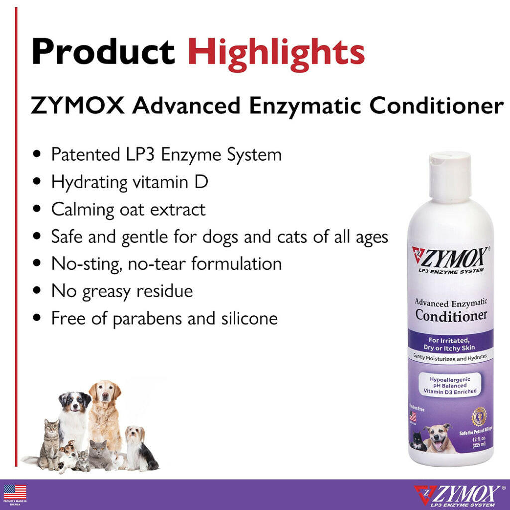 Zymox Advanced Enzymatic Oatmeal Pet Conditioner Liquid for Dogs & Cats - highlights